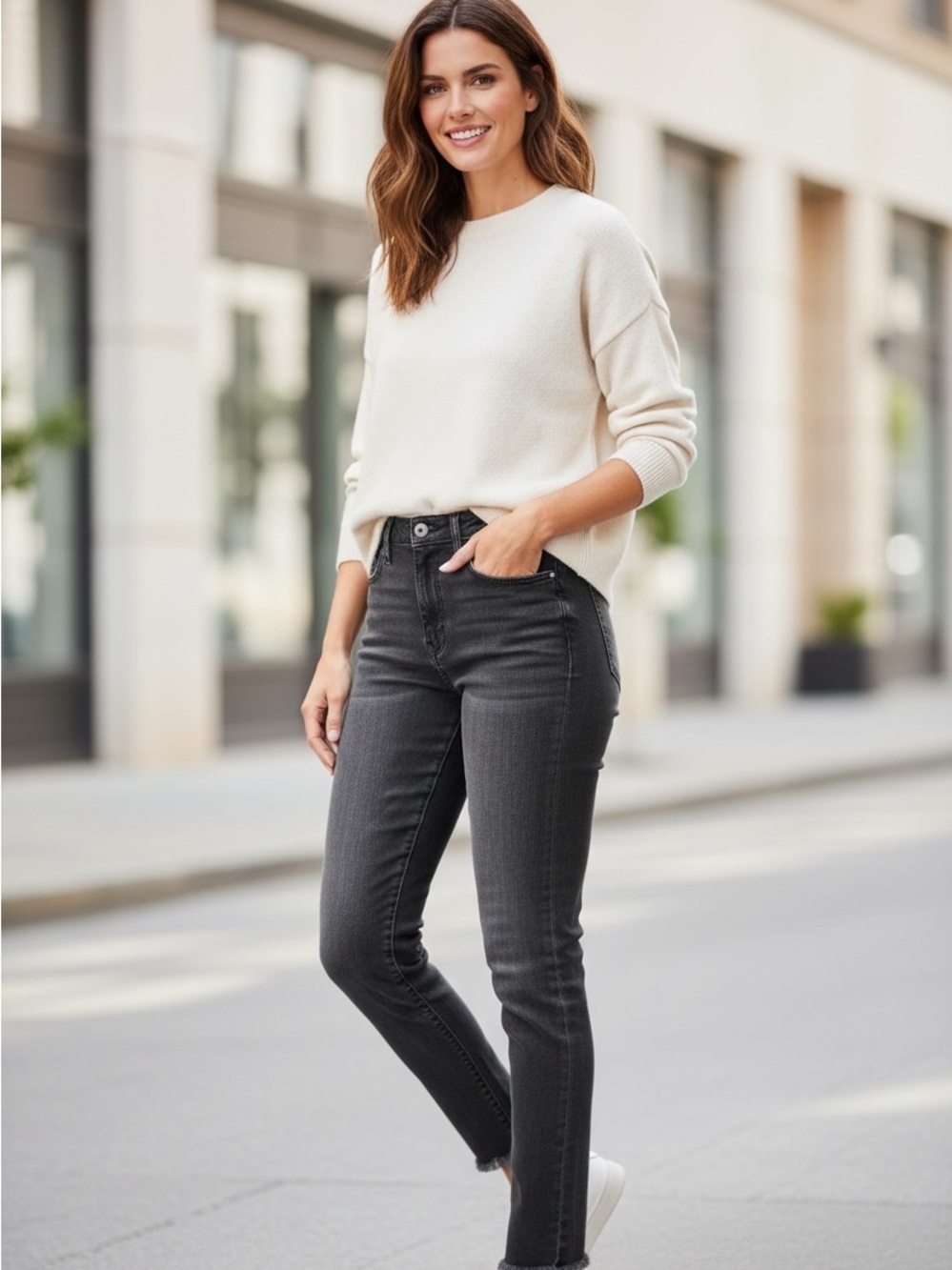 NWT KanCan High Rise Skinny Jeans Black Wash Frayed Hem Women’s 28